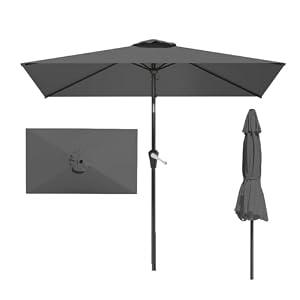 Patio Kingdom 6.5' x 10' Rectangular Patio Umbrella Large Outdoor Market Umbrella w/UV Protection, Push Button Tilt and Crank Lift, Rectangle Table Umbrella for Garden, Deck, Pool, Patio, Grey