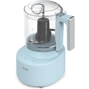 Martha Stewart 3 Cup Electric Food Chopper, Vegetable & Herb Mini Food Processor, 24oz BPA-Free Bowl, Stainless Steel Blades, Pour Spout, Dicing, Mincing, Chop & Puree, Dishwasher Safe, Sky