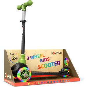 Black & Green Mini 3 Wheel Scooter for Kids Lean-to-Steer with LED Light-Up Wheels, Adjustable Handlebar, Wide Anti-Slip Deck, Smooth PU Wheels, Rear Foot Brake Toddler Scooter for Ages 2+