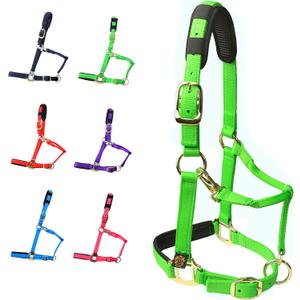 T TEKE Adjustable Horse Halters by Heavy Duty Soft Nylon, Padded with Anti-rubbing Waffle Neoprene on Both Crown & Nose (Green)
