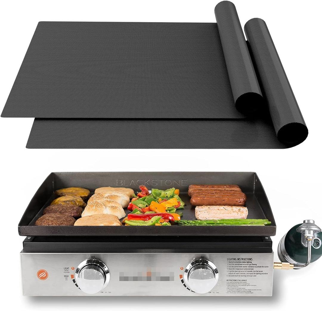 UBeesize Pack of 2 Nonstick Grilling Mats for 22 Inch Blackstone Griddle, Resuable Cooking Mats for Grilling, BPA and PFOA Free Heavy Duty BBQ Grill Mats, Griddle Accessories Kit -22 x 16 Inch