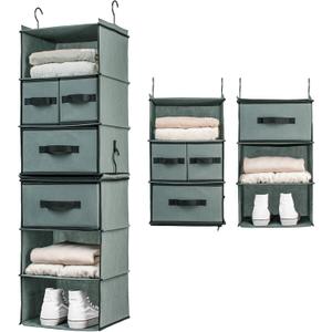 SMIRLY - Organizador de armario colgante de 6 estantes con cajones, estantes colgantes para organizacin y almacenamiento de armario (Gris)