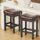 Counter Height Bar Stools Set of 2, 24 Inch Barstools for Kitchen Island Counter, Bonded Leather Kitchen Stools with Thick Saddle Seats & Heavy Duty Metal Base, Easy Assembly, Brown/Black