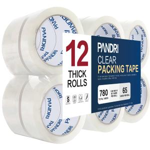 PANDRI Packing Tape, 12 Rolls Heavy Duty Clear Packaging Tape for Shipping Packaging Moving Sealing, 1.88 inches Wide, 65 Yards Per Roll, Total 780 Yards