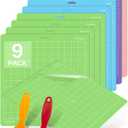 Colemoly 12x12 Cutting Mat 9 Pack Variety for Cricut Maker 3/Maker/Explore 3/Air 2/Air/One 2 Pack Mats Scrapers Sticky Cricket Cut Card Non-Slip Replacement Accessories Standard Light Strong Frabic