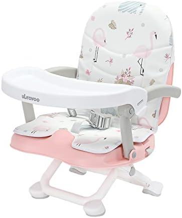 UBRAVOO 2in1 Portable Toddler Booster Seat, Grow with Baby Booster Seat for Dining Table with Removable Tray & Seat Pad, high Chair for Travel, ACE1013 Pink Flamingos