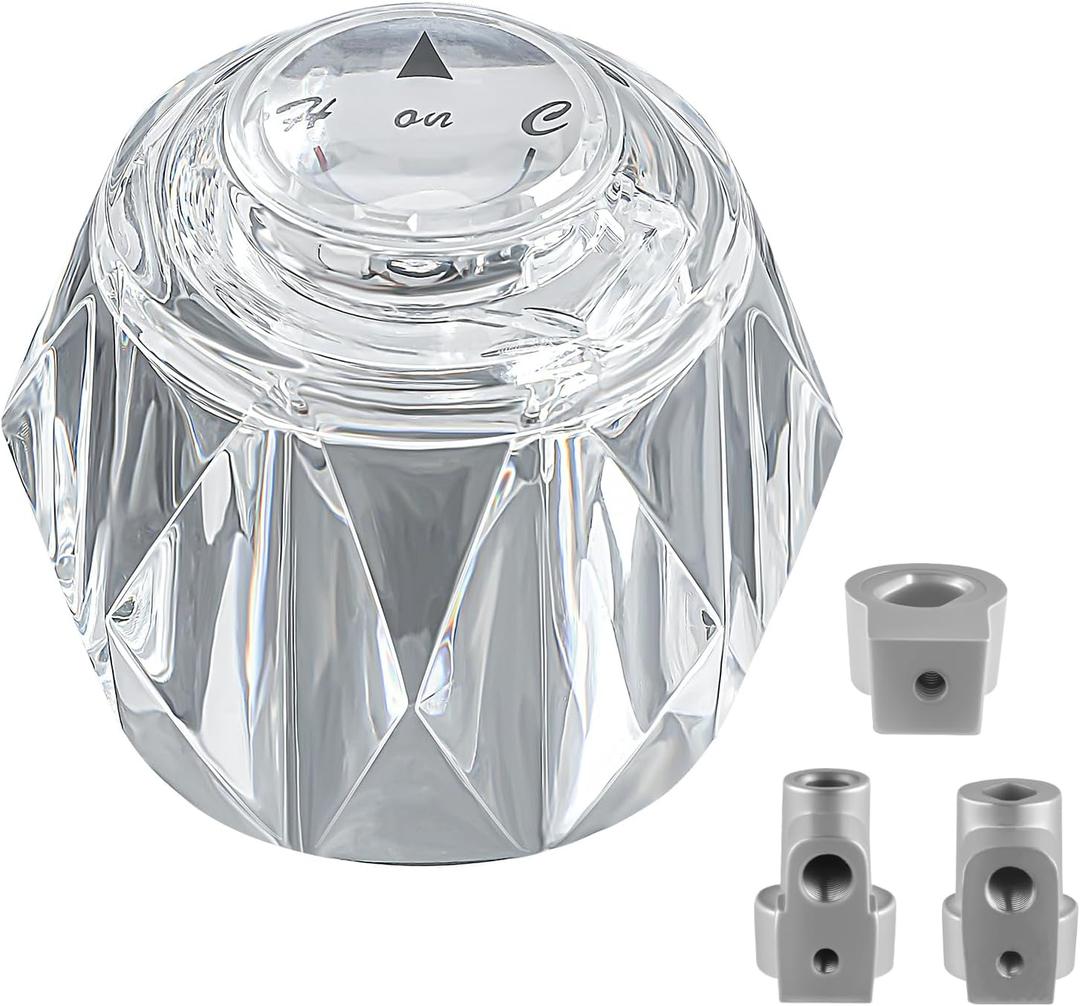 Shower Faucet Handle and 3 Adapter, Compatible with Delta Faucet RP41661, RP2391, RP17451, H71, RP2389 Handle, Offset Hole Shower Knob for Shower/Tub Faucet, 2-1/2" x 2-1/8" Clear Acrylic Finish