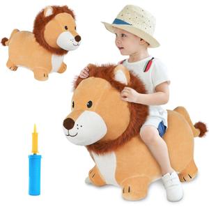 iPlay, iLearn Bouncy Pals Lion Hopper Toy, Toddler Plush Bouncing Animal, Inflatable Ride on Bouncer W/Pump, Indoor Outdoor Hopping Horse, Kid Jumping Toy, Birthday Gift for 2 3 4 5 Year Old Boy Girl