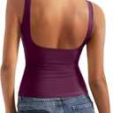 SUUKSESS Women Padded Open Back Boat Neck Tank Tops Double Lined Basic Shirts (Small, Violet)