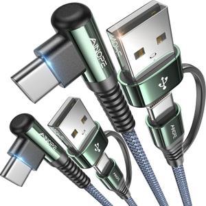 AINOPE Right Angle USB C Cable [2-, 6.6FT] with USB Adapter, 60W iPad Charging Cord 90 Degree USB C Cabel for iPad Air/Pro,Carplay Cable Type C Fast Charging Gifts for iPhone 17/16/15 Pro Max, Gray
