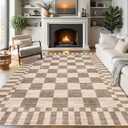 GarveeHome 810 Area Rugs for Living Room,Modern Brown Checkered Rug,Geometric Tan Brown Print Non-Slip Washable Farmhouse Checkerboard Rugs for Bedroom Dining Room Office