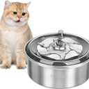 Small 1L Cat Water Fountain Stainless Steel, Quiet Drinking Bowl Dispenser for Indoor Pets and Dog, BPA Free, Easy to Clean,No Adapter Included
