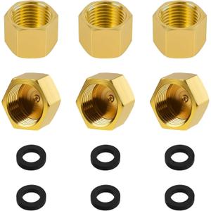 6pcs Brass Pipe Cap, 1/4 Inch NPT Hex Head Pipe Fitting Caps with Rubber Gasket Faucet Valve Caps Brass Compression Cap for Closing off Pipes