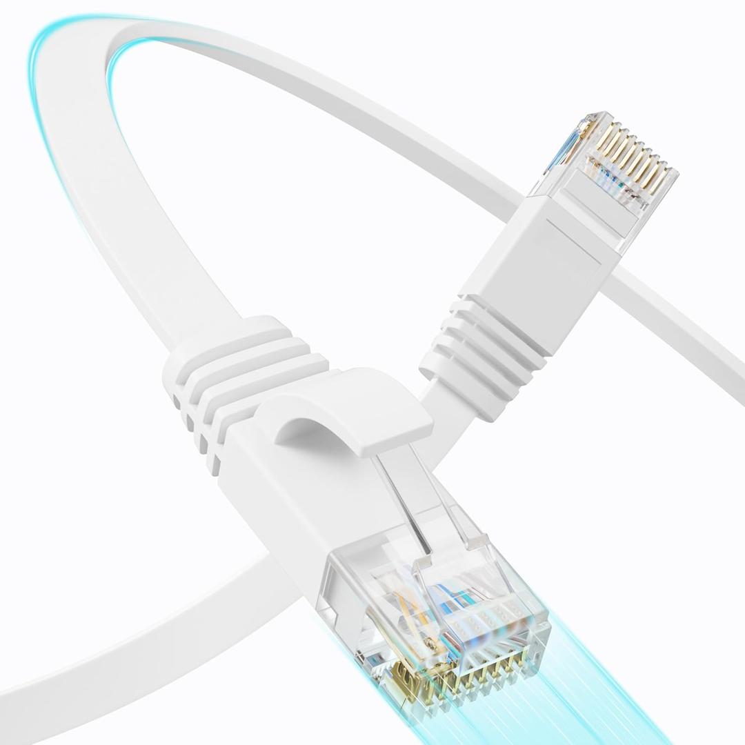 Cat 6 Flat Ethernet Cable 100 FT, UTP 10Gbps High-Speed Cat6 Ethernet Cable, Pure Copper Cat 6 Cable, Long Ethernet Cable for Home or Office Network Wiring, White