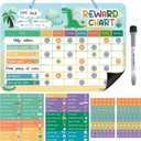Reward Chart for Kids, Dinosaur Magnetic Behavior Chart for Kids at Home with 26 Chore Charts, 120 Magnetic Star Stickers Dry Erase Responsibility Chart for Toddlers Potty Training