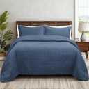 Quilt Oversized King Size Bedding Sets, 100% Cotton Lightweight Luxury Comforter Set, Oversized Extra Wide Stitching Bedspreads Coverlets with 2 Pillowcase Suitable for All Season, Blue