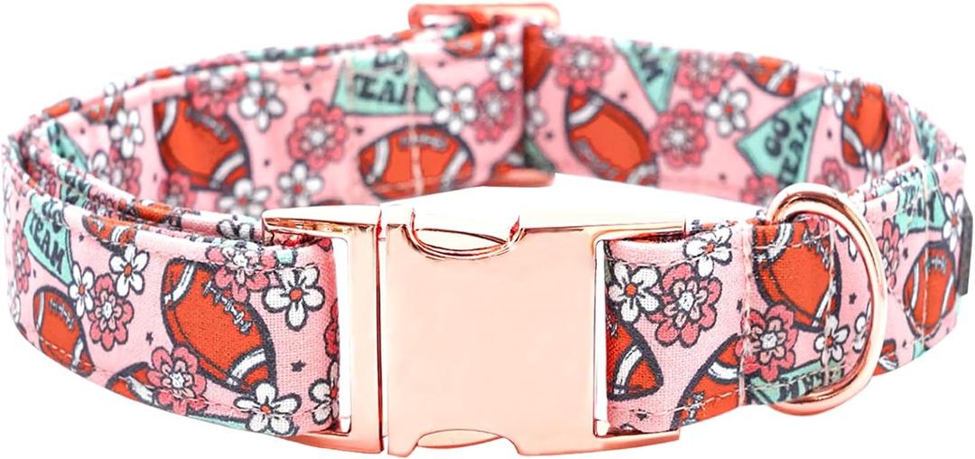 Bobo Rainbow Dog Collars, Fall Rugby Print Puppy Collar Durable Metal Collar Cute Soft Pet Collar Adjustable Dog Collar for Large Dogs