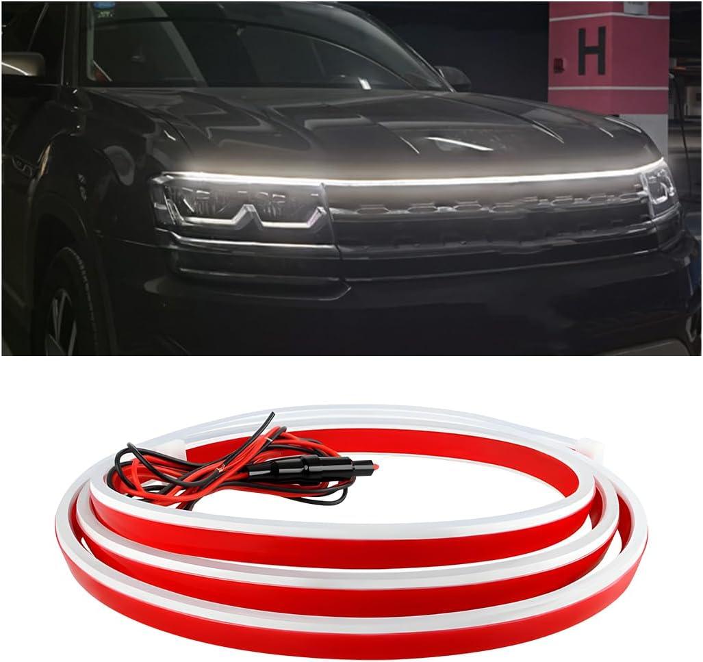 Car Hood Light Strip, 79 Inch Flexible Dynamic Daytime LED Running Lights, 12V Waterproof Silicone Headlight Strip Engine Cover Decoration, Universal Car Accessories (White)