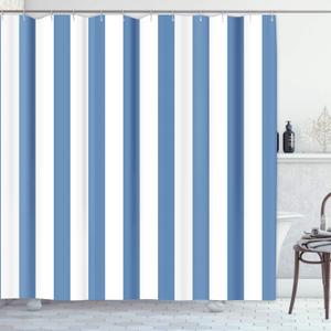 Emvency Shower Curtain Abstract Classic Blue and White Stripe Graphic Modern Waterproof Polyester Fabric, 72 x 72 inches, Set with Hooks