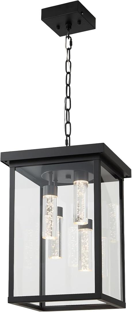 LOUSACE Modern LED Outdoor Pendant Light for Porch, Large 4 Lights Exterior Hanging Light Fixtures, 5CCT Dimmable Black Outside Chandelier Pendant Porch Lights with Clear Glass for Entrance Foyer