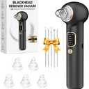 Electric Blackhead Remover Vacuum with Heating, 3 Suction Levels 5 Probes Pore Extractor Kit, Rechargeable Deep Pore Cleansing Tool for Women & Men (Black)