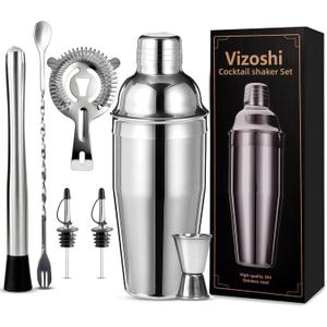 Cocktail Shaker Set Bartender Kit,Professional Bar Set, Martini Shaker, Jigger, Strainer, Mixer Spoon, Muddler, Liquor Pourers Ideal Bar Accessories for Home, Gift for Christmas, Birthday, Beginners