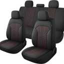 YGL Luxury PU Leather Car Seat Covers Full Set, Anti-Stain Interior Protector.Waterproof Auto Seat Covers for Cars,Trucks,Van,SUV,Pickup,Airbag Compatible (Black/Red Line)