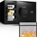 ANXINWEI Small Safe Box, Fingerprint Home Safe for Money, Money Safe with Fireproof Waterproof Bag, 0.8 Cubic Biometric Small Fireproof Safe for Home