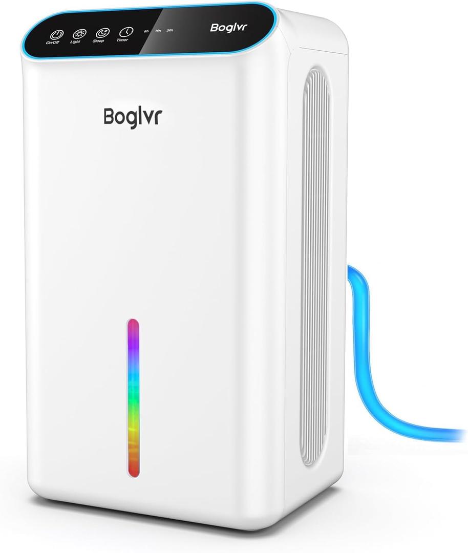 Dehumidifier for Home 1000 sq.ft - Quiet Small Dehumidifier with Hose for 3 Gear Timer, Auto Shut Off, Aromatherapy, Sleep Mode, 7-Color LED Light, for Bathroom, Bedroom, Basement (Snow White)