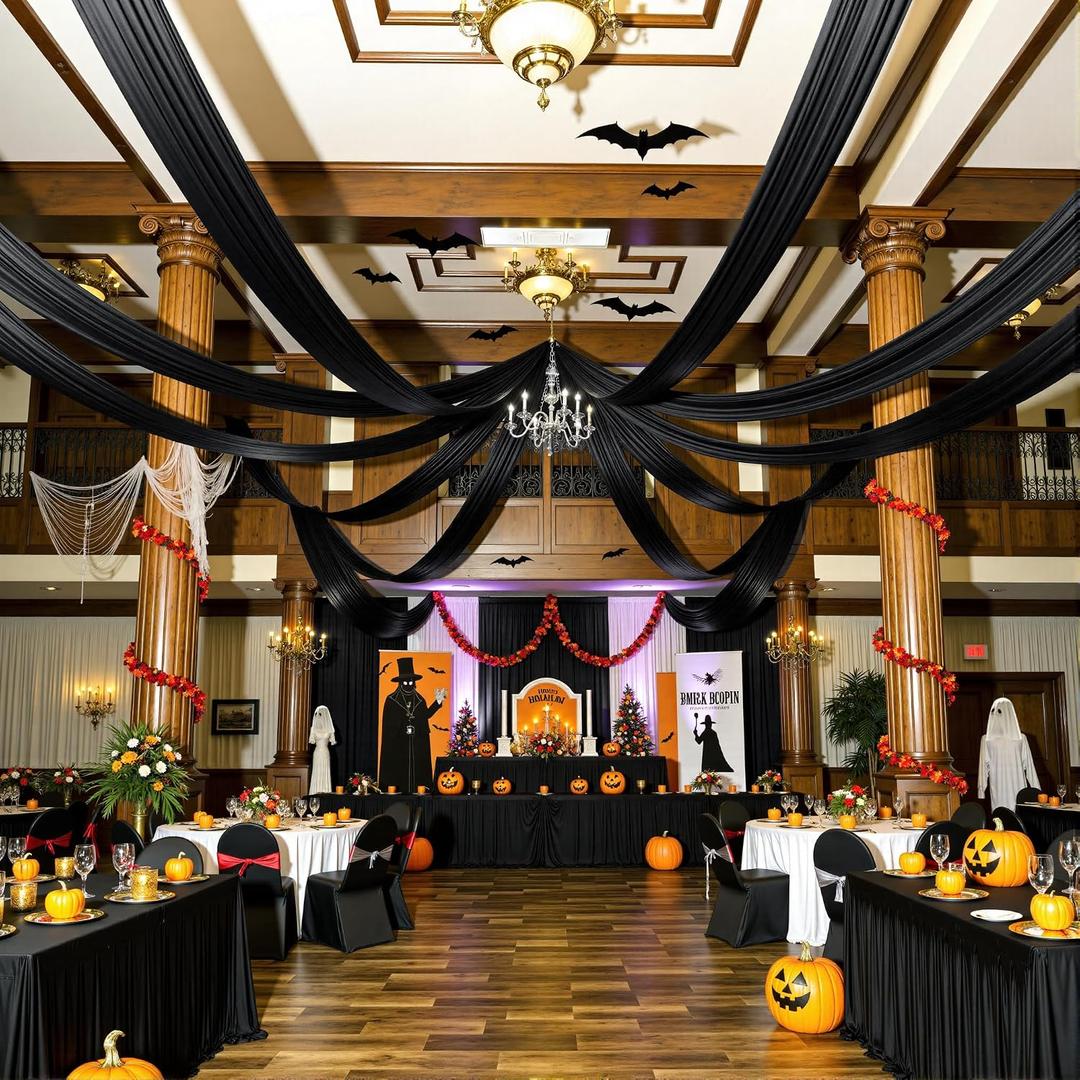 8 Panels 5ftx30ft Black Ceiling Drapes for Halloween Parties 30 FT Extra Long Thick Polyester Wrinkle-Free Drapery Tent Decor Decorations for Birthday Party Ceremony Stage Swag, 60"w X 360"l