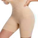 PRETTYWELL Shapewear Shorts for Women Tummy Control, Seamless Body Shaper High Waisted Girdle Butt Lifter Shorts Nude, Size S