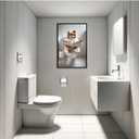 Cute Pomeranian sitting on toilet and reading newspaper Animal picture wall decor Dog canvas wall art Funny bathroom decor wall art Stylish wall decor Animal wall art Bathroom wall decor (8x12inch Black Metal Framed, Gustave16)