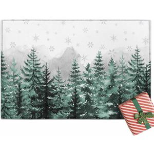 Christmas Entrance Floor Mat Elk Snowflake Welcome Doormat Red Black Check Plaid Non Slip Entry Rugs for Bathroom Kitchen Home Front Decor 16x24inch