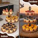Cupcake Stand, 2 Pack Rustic Wood Cake Stand, 3 Tier Cupcake Tower Round Tiered Tray Stand for Dessert Table Display, Industrial Wooden Serving Stand Wedding, Graduation and Baby Shower