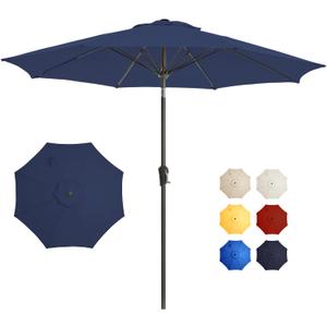 9FT Large Outdoor Patio Umbrella Pool Market Umbrella-UV Resistant, Easy Push Button Tilt and Crank, 8 Sturdy Ribs Heavy-Duty Table Umbrella for Deck, Backyard,Garden (Navy)