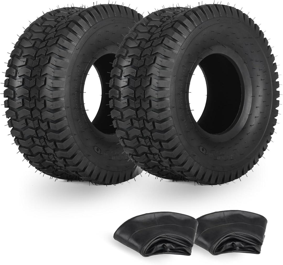 GICOOL 15x6.00-6 Tire and Inner Tube Set, TR-13 Straight Valve Stem, Replacement Riding Mower Front Wheel Assembly, 2 Pack