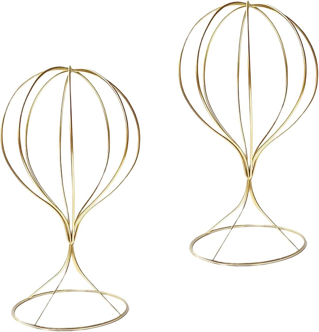 2 x Mydio 2 Pieces Modern Metal Hat Stands Durable Stable Metal Hat Cap Rack Wigs Holder, Metal (Gold)