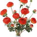 6Pcs Realistic Orange Silk Ranunculus Artificial Flowers Long Stems, 23.6" Tall Fake Flowers Faux Flowers Suit for Year-Round Home Decoration, Wedding, Bridal Bouquets, Office