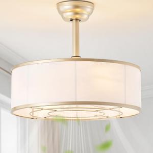 20" Gold Fandelier Ceiling Fan with Light, Caged Boho Ceiling Fans with Lights Remote Control, Bladeless Chandelier with Fans for Bedroom, Living Room, Nursery