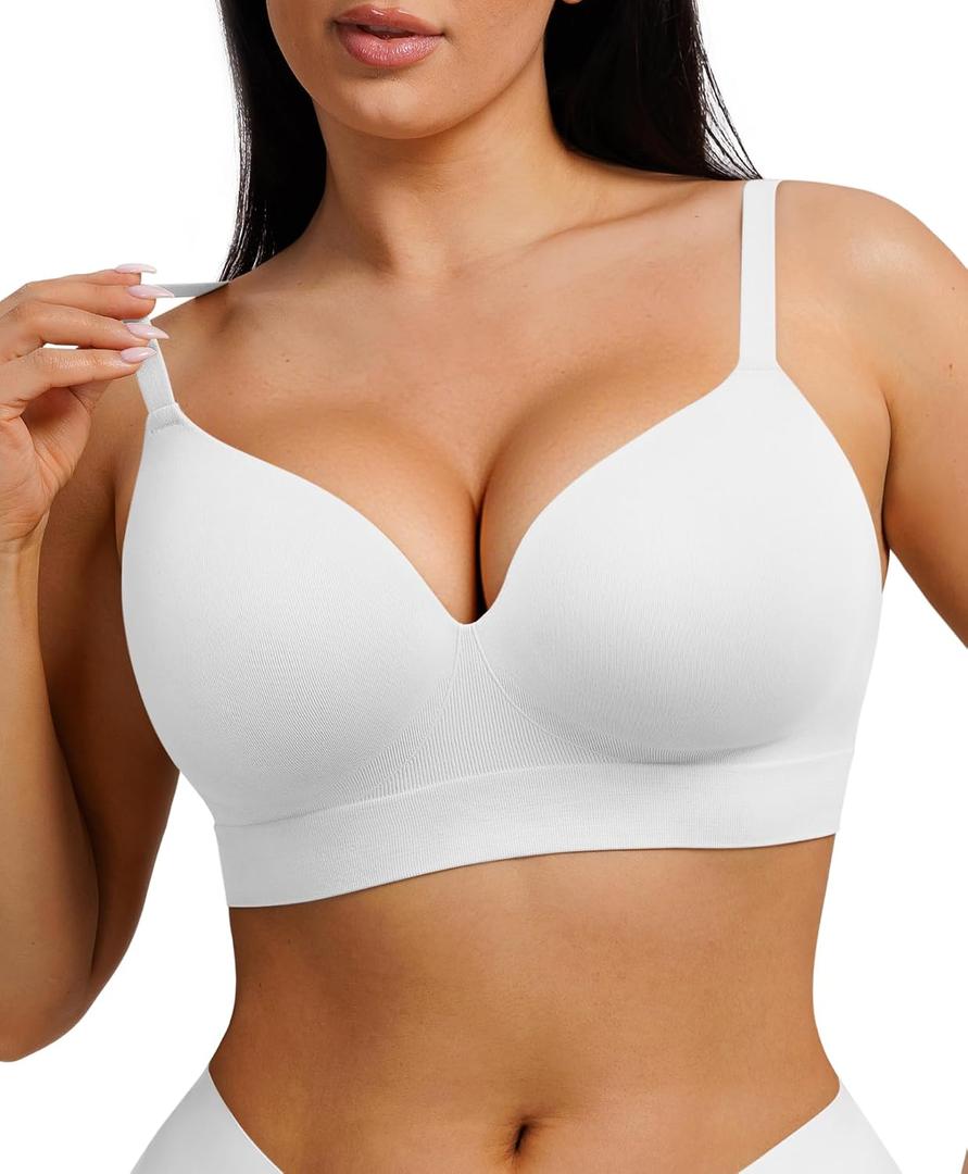 FeelinGirl Wireless Supportive Bra for Women, Seamless Comfort Bralettes No Underwire Full Coverage Everyday Bras (XL)
