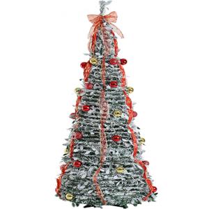 6ft Premium Artificial Pre-Decorated Lighted Popup Christmas Tree with Hanging Balls for Xmas Decoration Ready Christmas Tree (Gold and Red)