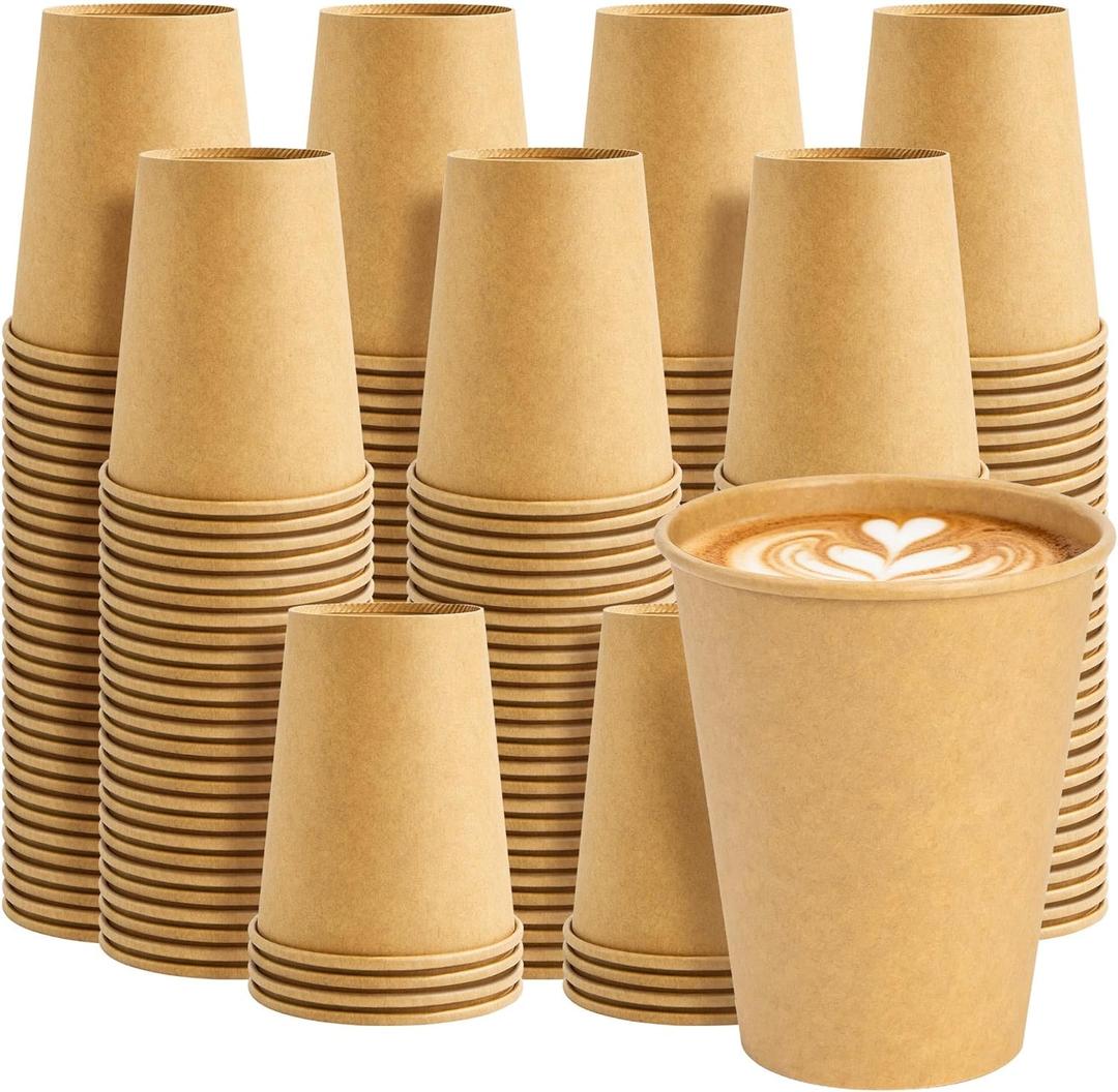8 oz 200 Pack Coffee Cups, Paper Cups, Disposable Kraft Hot Cups for Coffee, Tea, Cocoa, Water