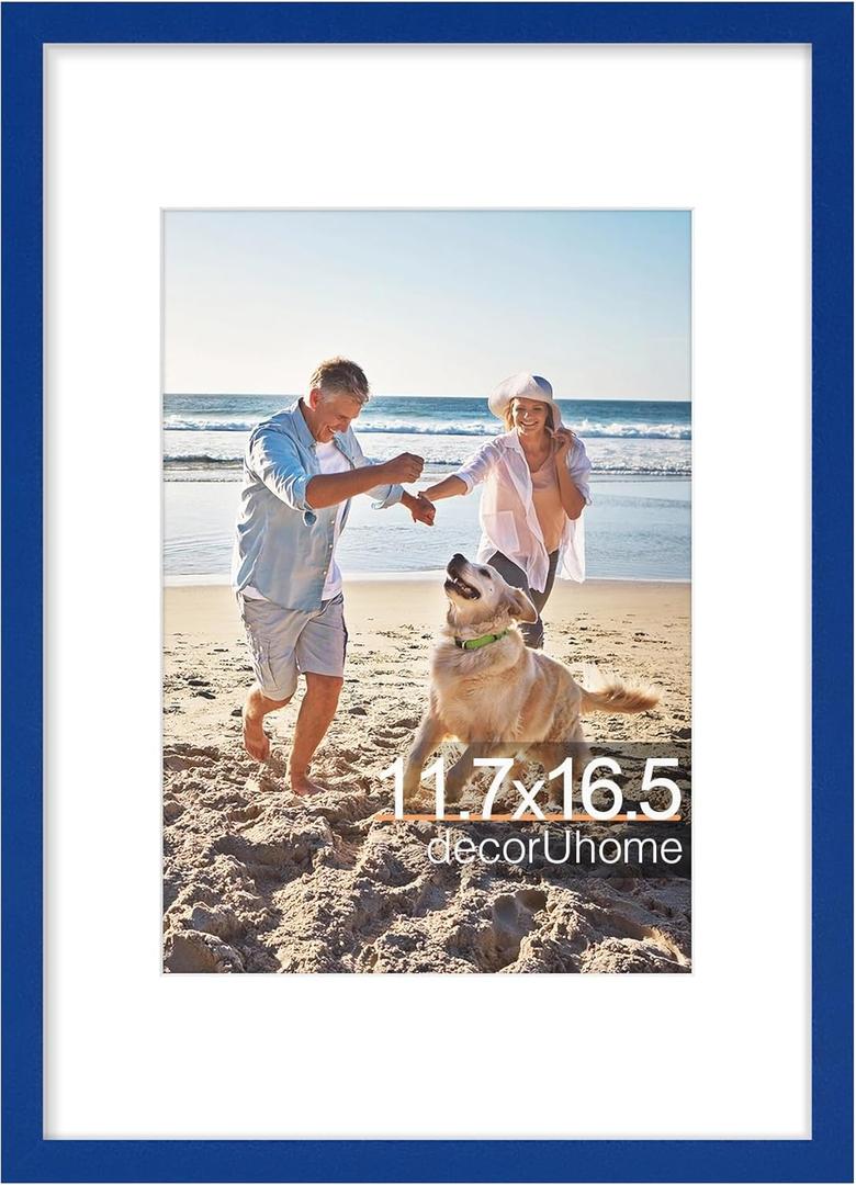 DecorUhome A3 Picture Frame, Display Pictures 8.3x11.7 with Mat or 11.7x16.5 without Mat, Wall Mounting Photo Frame, Royal Blue, 1 Pack