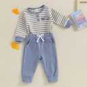 Newborn Baby Boy Clothes Infant Boy Girl Striped Long Sleeve Sweatshirt Romper Bodysuit Soft Fall Winter Outfit (0-3 Months, Blue)