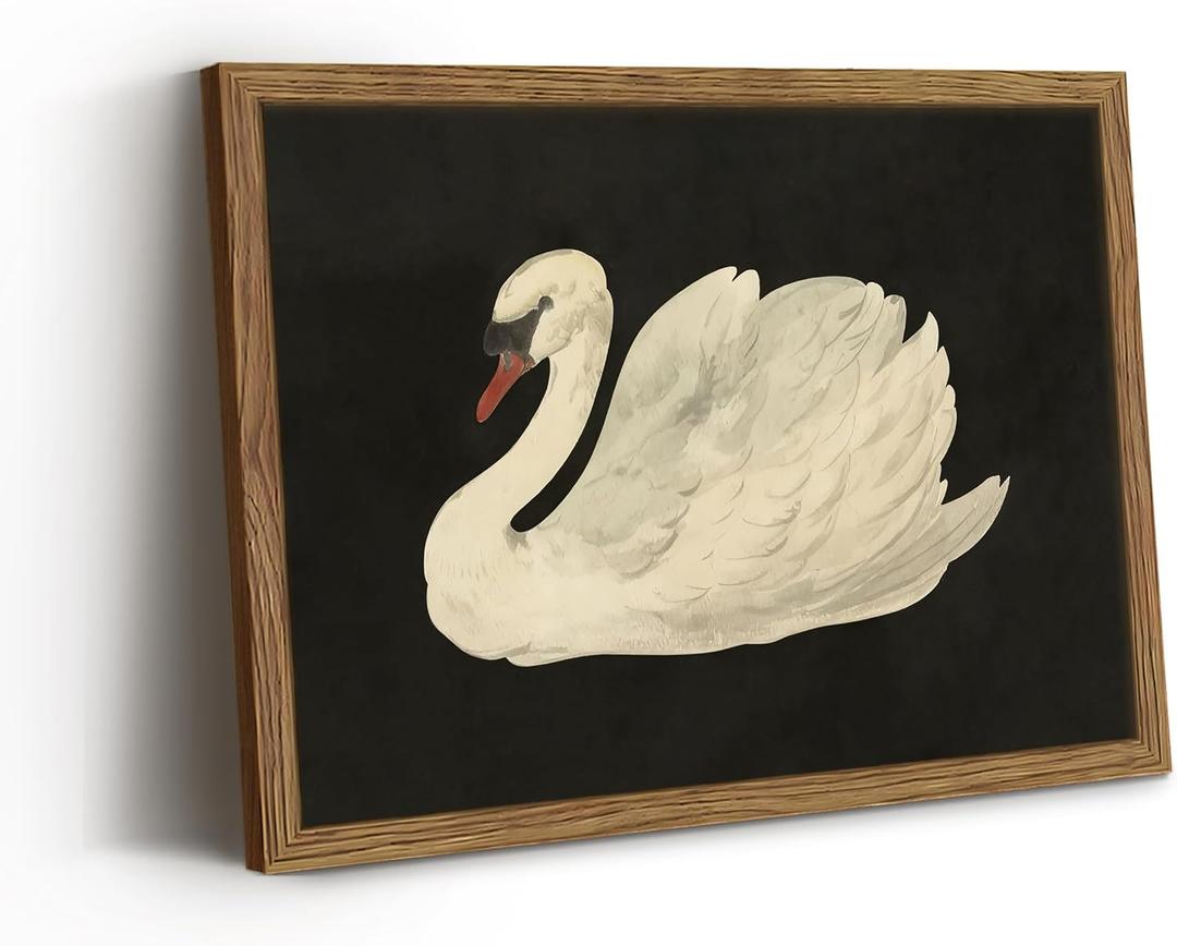 Vintage Framed Bathroom Wall Art, Moody Wall Decor, Swan Paintings Farmhouse Decor, Victorian Pictures Canvas Prints, Rustic Antique Artwork for Living Room Bedroom 16x24 inch