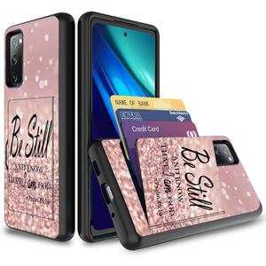 for Galaxy S20 FE Case,Wallet Case with Card Holder PC+TPU Dual Layer Hybrid Kickstand Credit Card Protective Case for Samsung Galaxy S20 FE 5G Case (2020),Pink Bible Verse Psalm 46:10