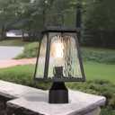 classy leaves Outdoor Post Lights, Black Farmhouse Lamp Post Light Fixture, Waterproof Trapezoid Exterior Post Pole Lantern with Water Ripple Glass