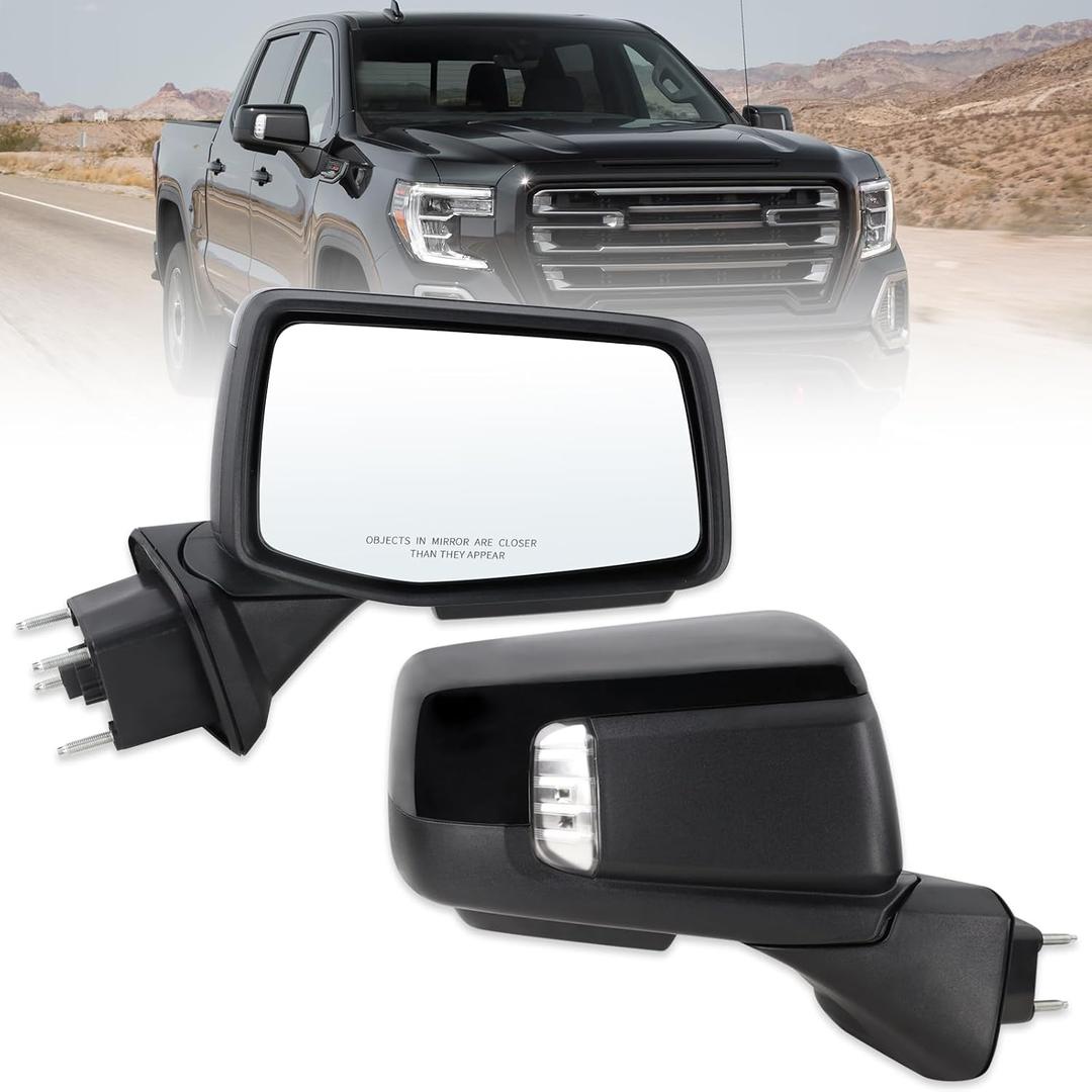 Right Passenger Side Mirror Compatible With 2019-2026 GMC Sierra 1500 With Power Folding Heated Turn Signal Puddle Light Memory Temperature Sensor Black Replace#84898873 84732186(15Pins)