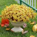 12 Bundles Artificial Mums for Outdoors, Fall Fake Flowers Outside UV Resistant, Faux Fall Mums Flowers for Outdoor Planters, Window Boxes, Front Porch-Fall Yellow