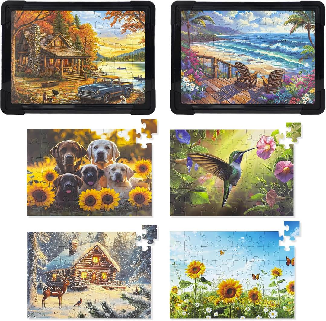 6 PCS 48 Large Piece Puzzles for Seniors, Adults with Dementiam Activities for Seniors, Alzheimer's Products Activities for Elderly Adults Puzzle, Gift for Patients in Nursing Home with 2 Photo Frames
